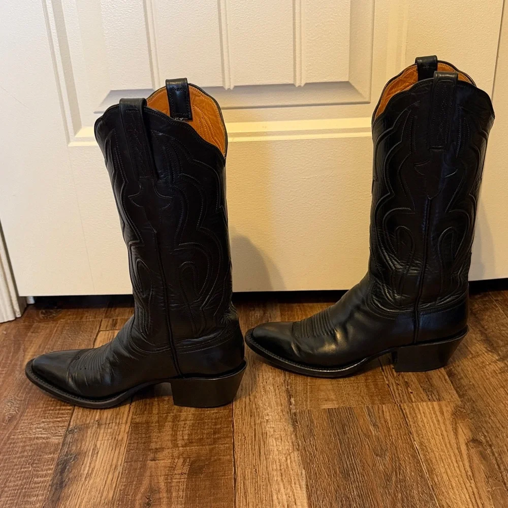 Lucchese Black Leather Cowboy Boots EUC - Picture 3 of 12